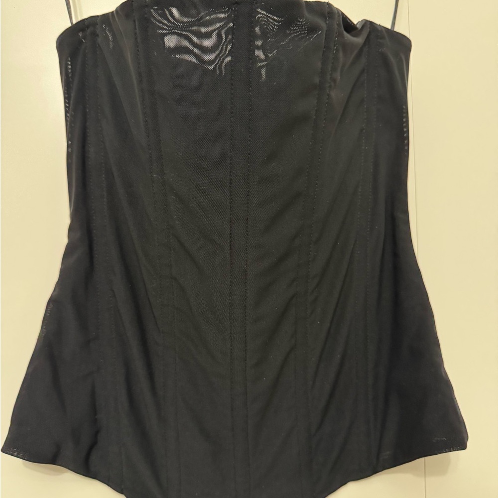 White Fox Boutique Black Strapless Mesh Corset Top